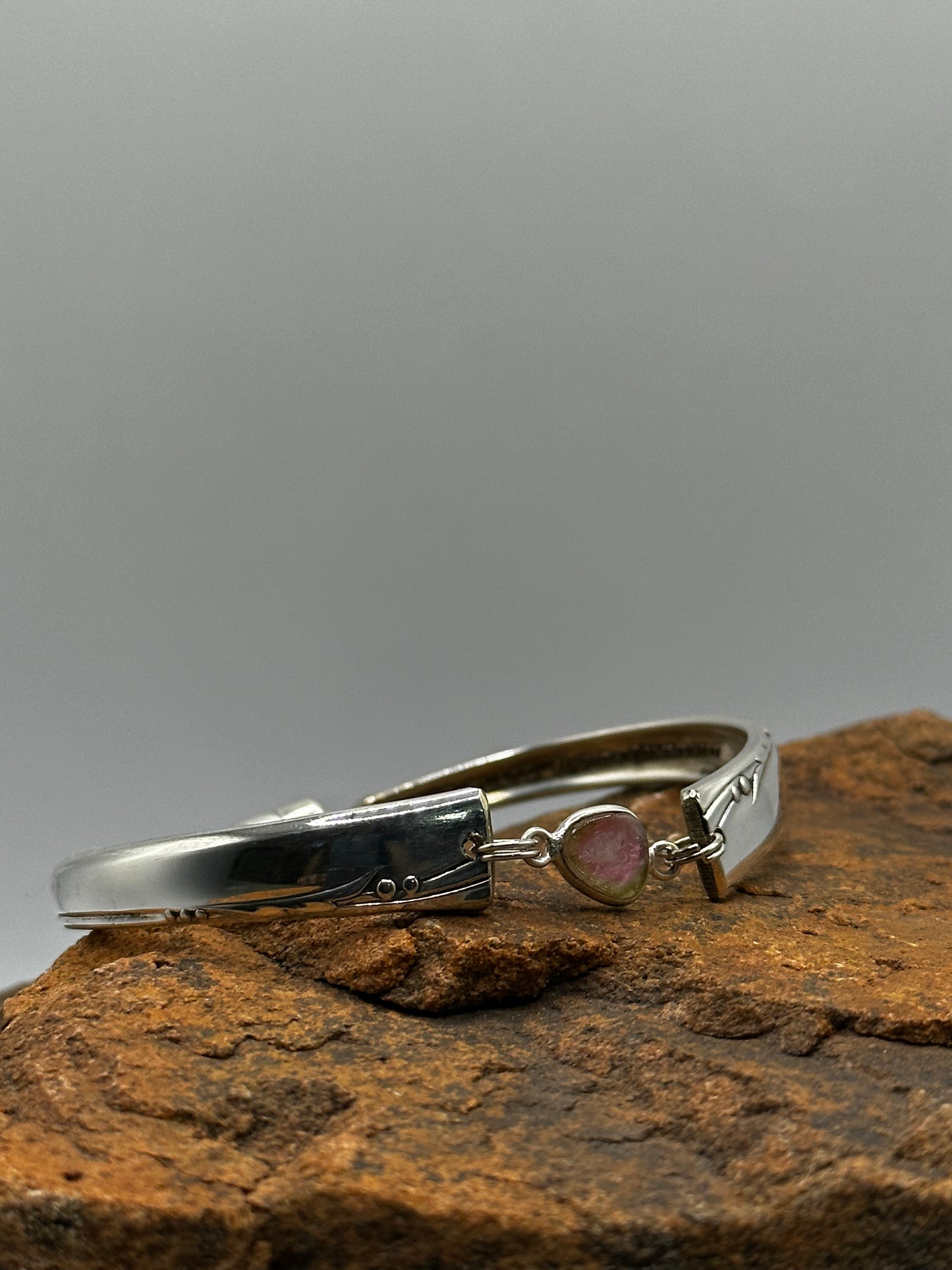 Together (1959) - Vintage Spoon Bracelet with Strong Magnetic Clasp and Gemstone Connector