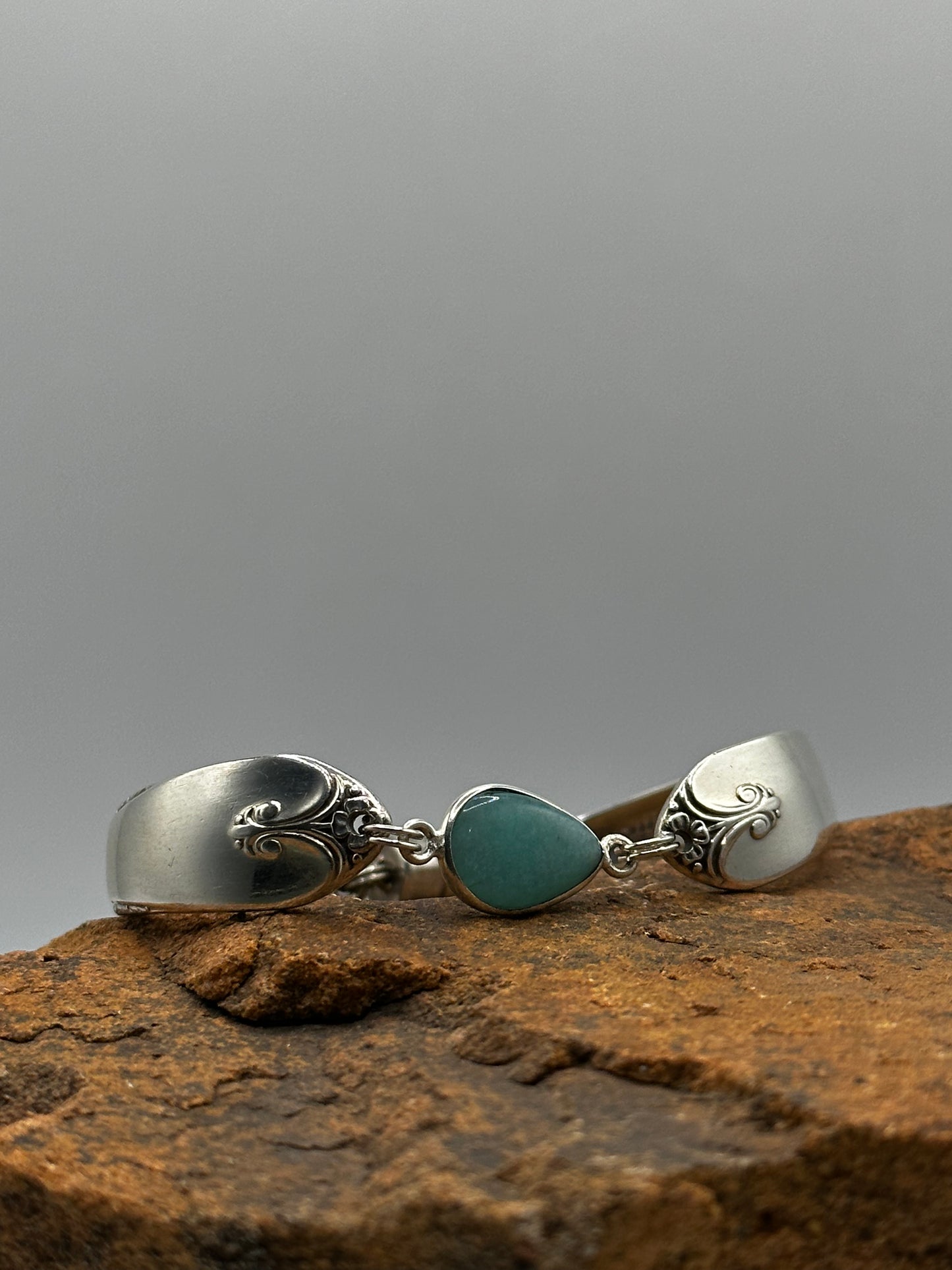 Exquisite (1940) - Vintage Spoon Bracelet with Strong Magnetic Clasp and Gemstone Connector