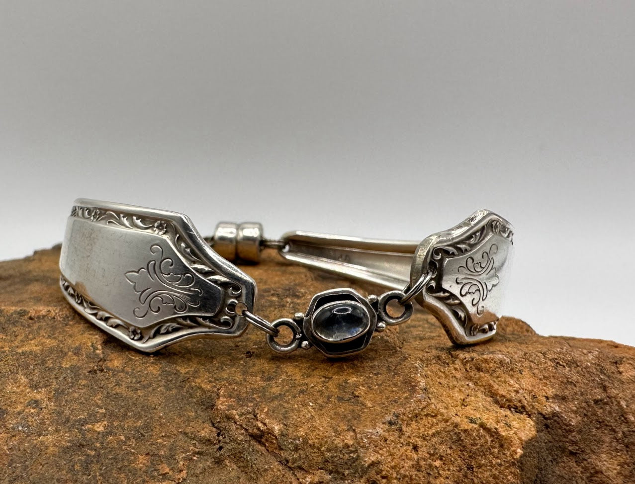 Alden (1931) - Vintage Spoon Bracelet with Strong Magnetic Clasp and Gemstone Connector