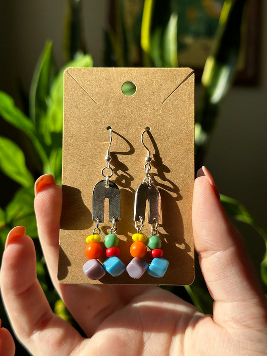 Vintage Beaded Rainbow Earrings with Sterling Hooks