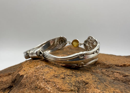 Berwick/Diana (1904) and Daffodil (1950) - Vintage Spoon Bracelet with Strong Magnetic Clasp and Gemstone Connector