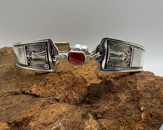 Century (1923) - Vintage Spoon Bracelet with Strong Magnetic Clasp and Gemstone Connector