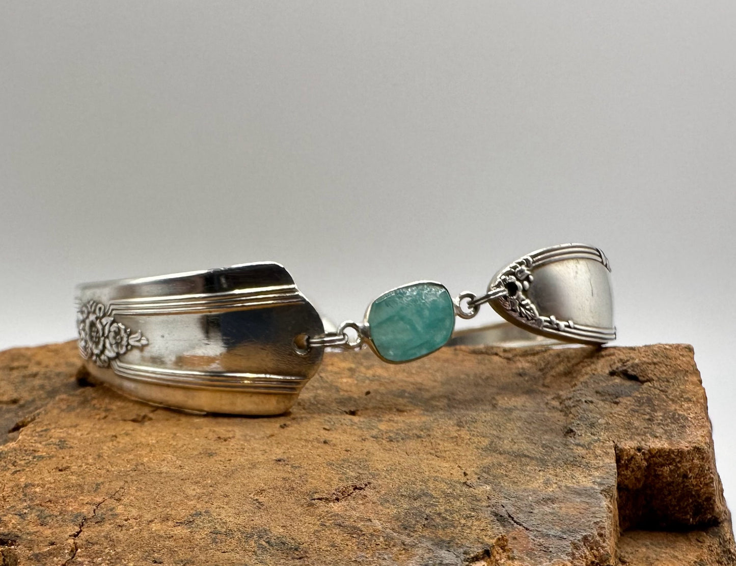 Desire (1940) and Chateau (1934) - Vintage Spoon Bracelet with Strong Magnetic Clasp and Gemstone Connector