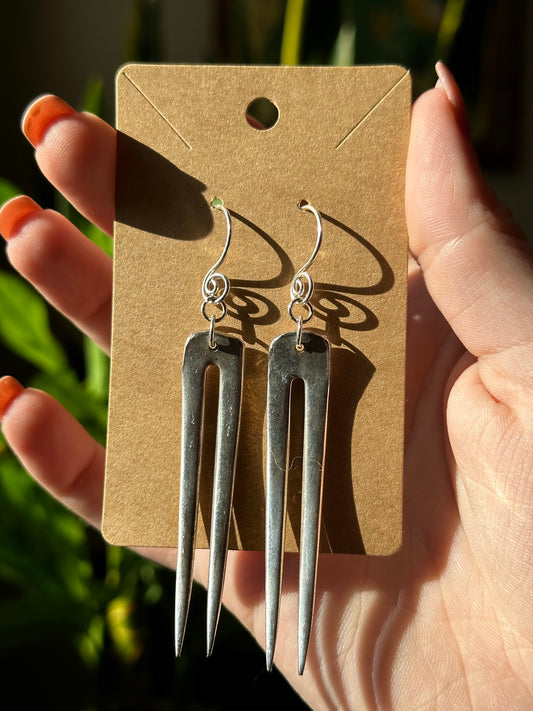 Vintage Double Tine Earrings with Sterling Hooks