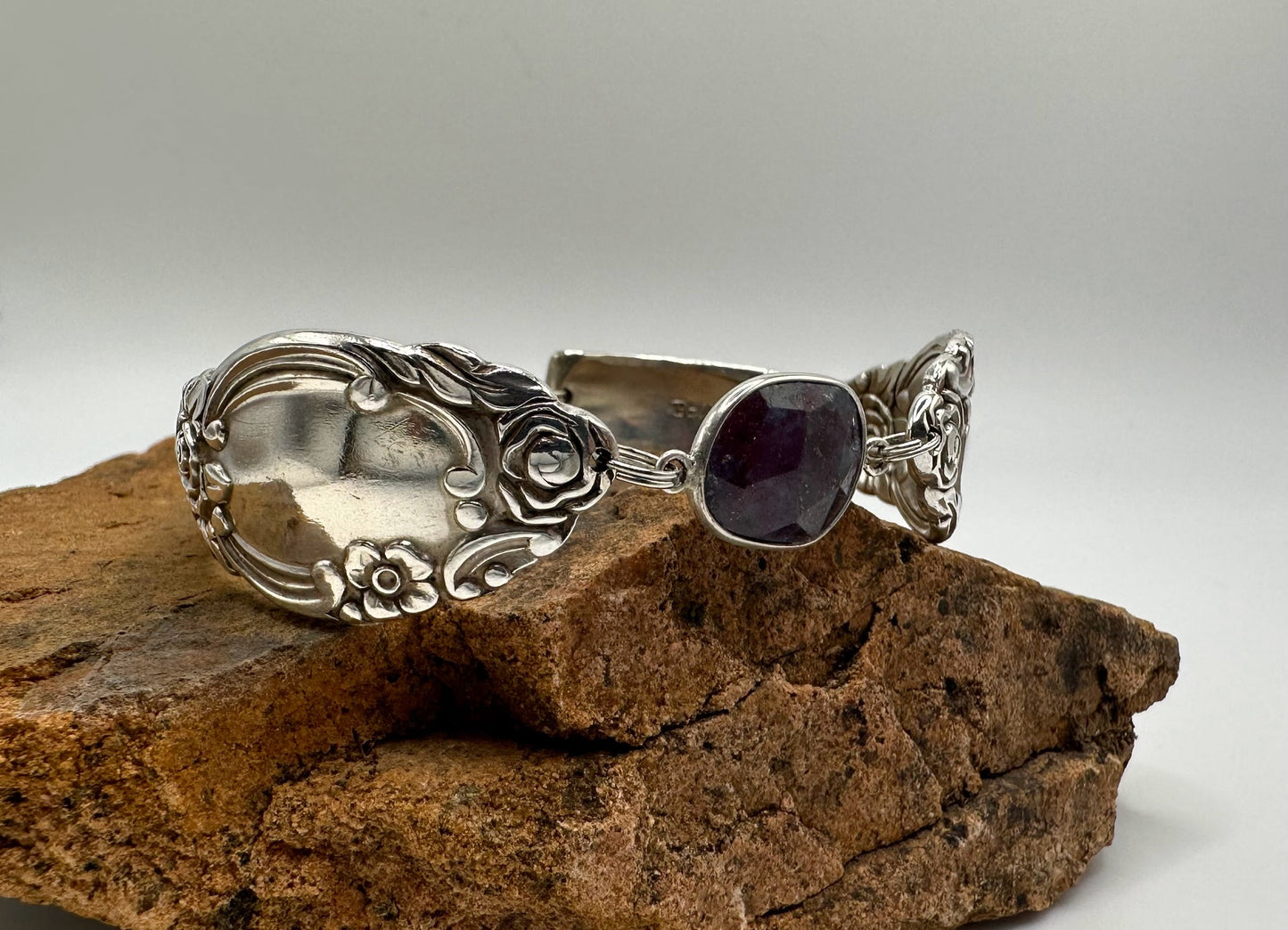 Country Lane/Ballad (1953) - Vintage Spoon Bracelet with Strong Magnetic Clasp and Gemstone Connector