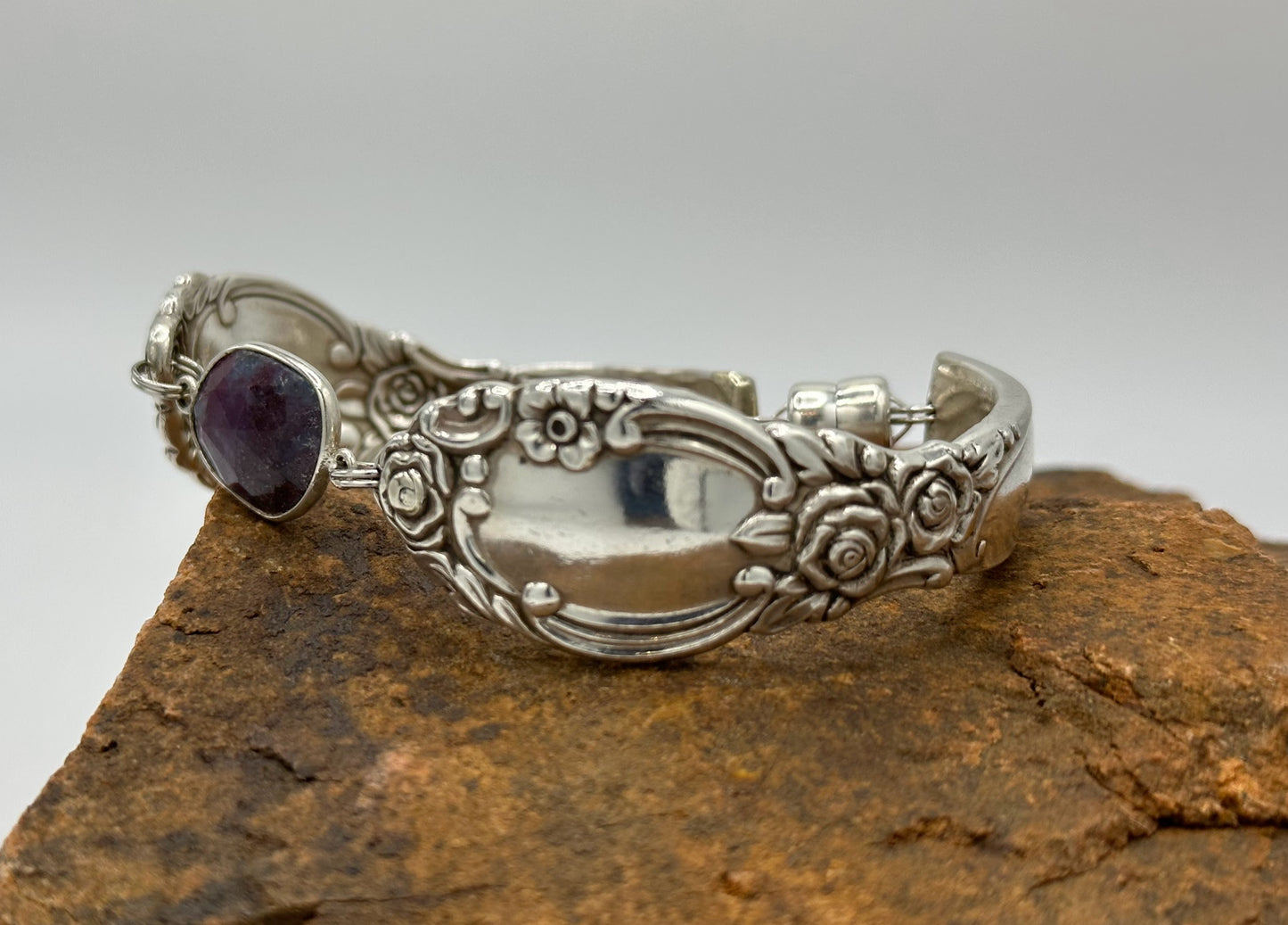 Country Lane/Ballad (1953) - Vintage Spoon Bracelet with Strong Magnetic Clasp and Gemstone Connector