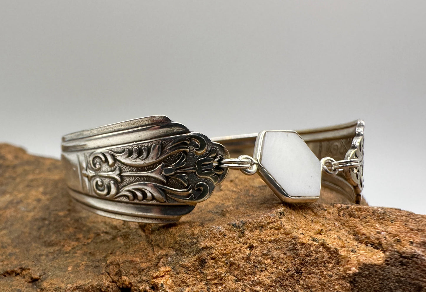 Royal Saxony (1935) - Vintage Spoon Bracelet with Strong Magnetic Clasp and Gemstone Connector