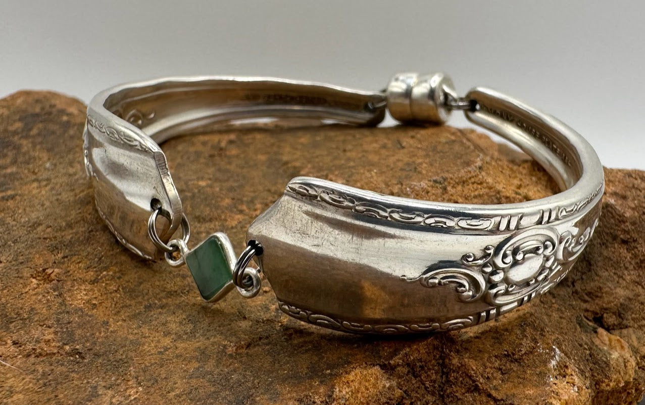 Maytime (1944) - Vintage Spoon Bracelet with Strong Magnetic Clasp and Gemstone Connector