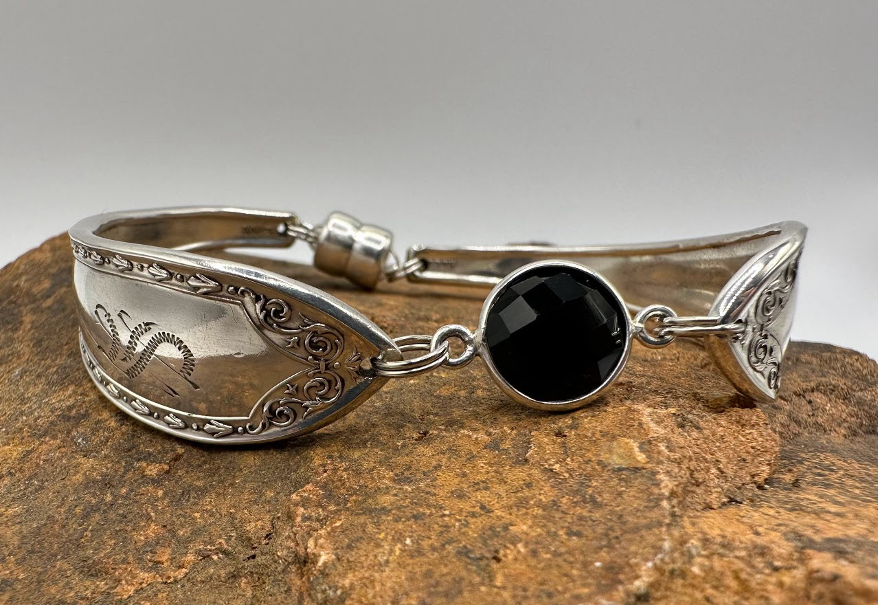 Sheraton (1910) - Vintage Spoon Bracelet with Strong Magnetic Clasp and Gemstone Connector