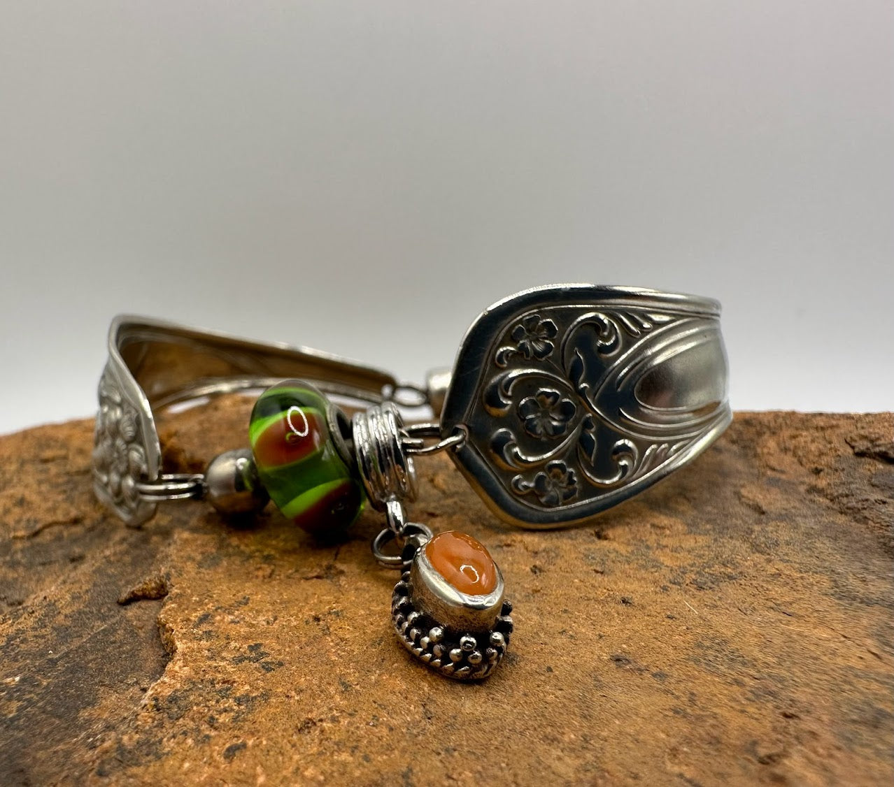 Enchantment/Gentle Rose (1960) - Vintage Spoon Bracelet with Strong Magnetic Clasp and Gemstone Connector