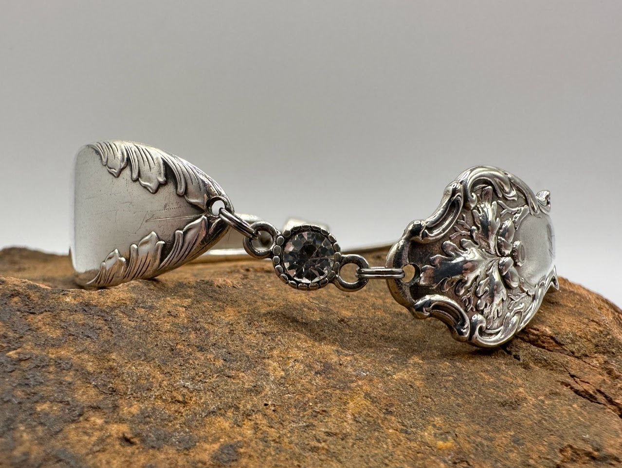 Charter Oak (1906) and King Edward (1951) - Vintage Spoon Bracelet with Strong Magnetic Clasp and Gemstone Connector