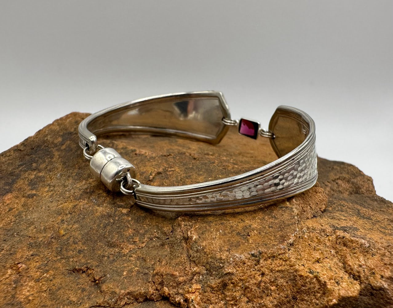 Beacon/Miami (1931) - Vintage Spoon Bracelet with Strong Magnetic Clasp and Gemstone Connector