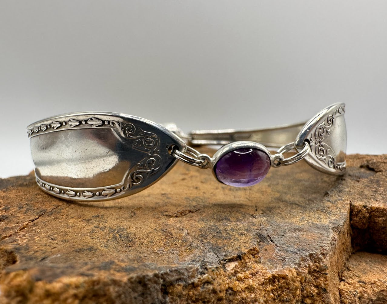 Sheraton (1910) - Vintage Spoon Bracelet with Strong Magnetic Clasp and Gemstone Connector