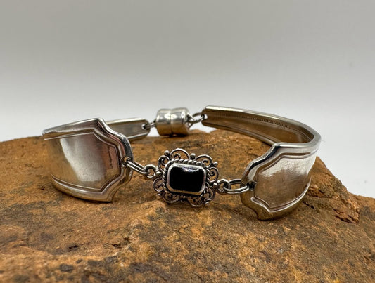 Melody/Sybil (1929) - Vintage Spoon Bracelet with Strong Magnetic Clasp and Gemstone Connector