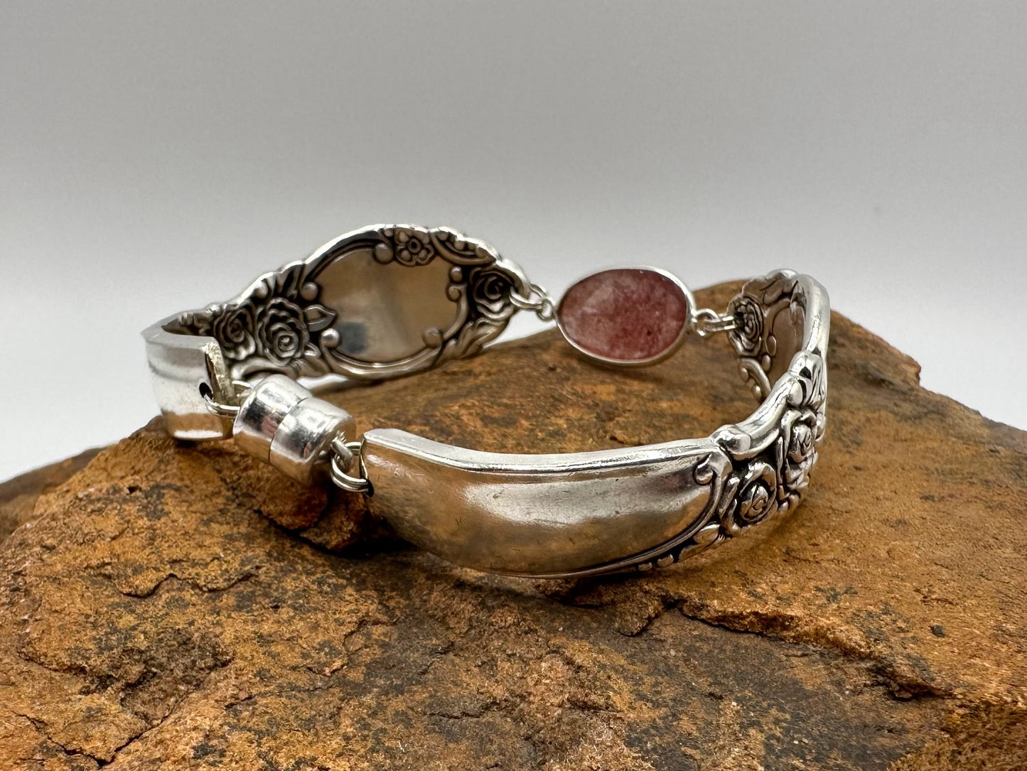 Country Lane/Ballad (1953) - Vintage Spoon Bracelet with Strong Magnetic Clasp and Gemstone Connector