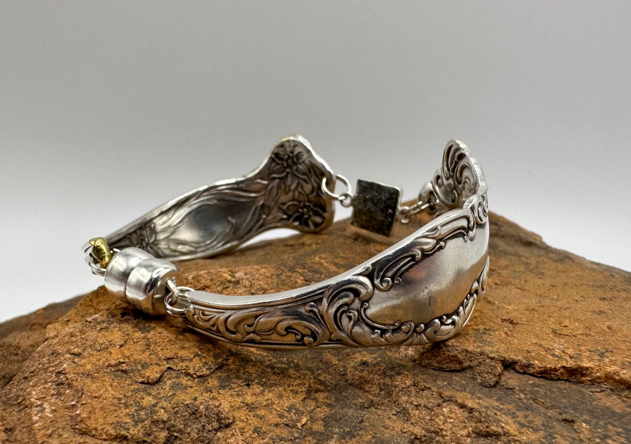 Oxford (1901) and Thirteen (1900) - Vintage Spoon Bracelet with Strong Magnetic Clasp and Gemstone Connector