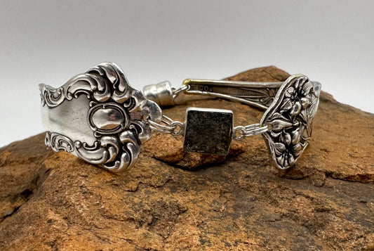 Oxford (1901) and Thirteen (1900) - Vintage Spoon Bracelet with Strong Magnetic Clasp and Gemstone Connector