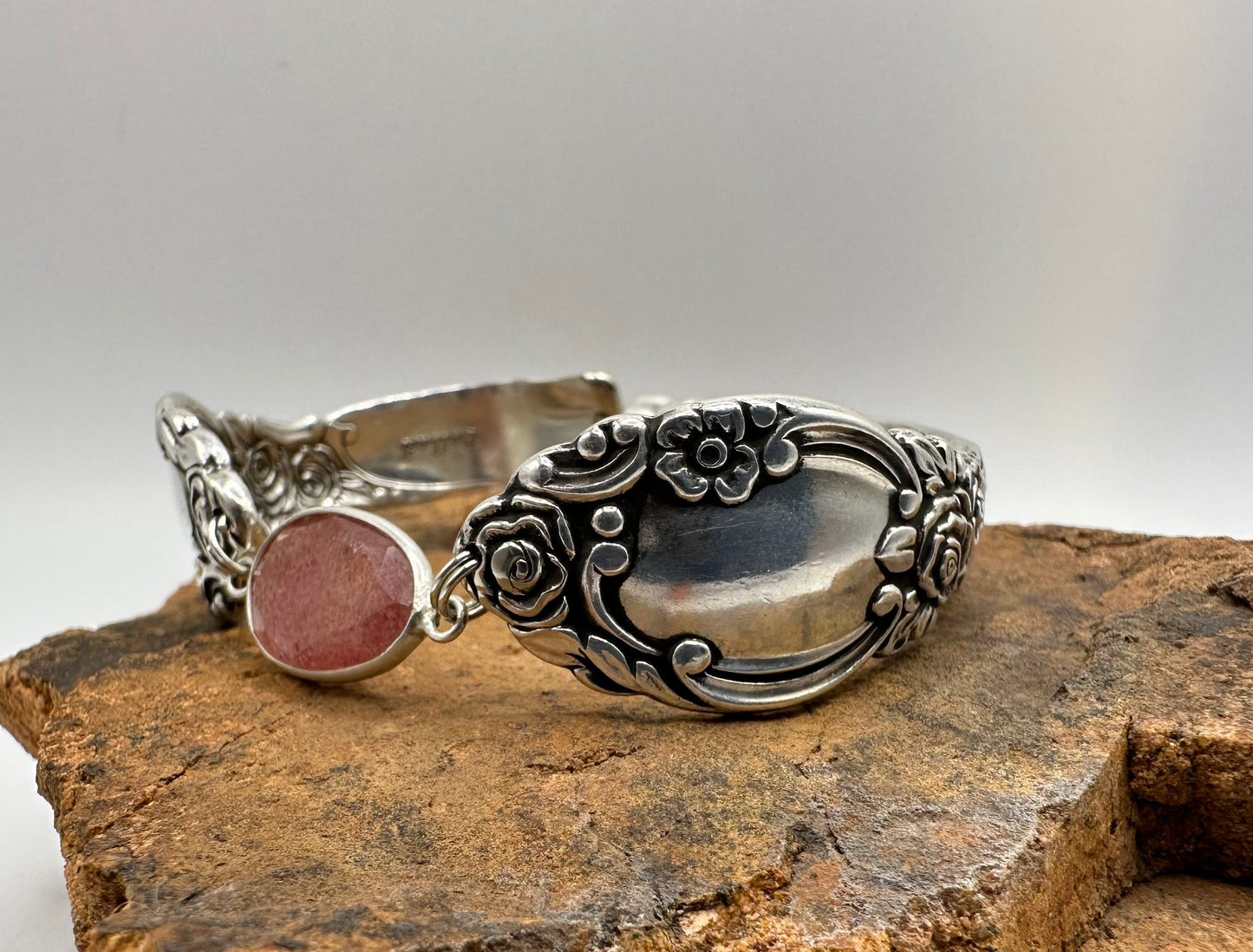 Country Lane/Ballad (1953) - Vintage Spoon Bracelet with Strong Magnetic Clasp and Gemstone Connector