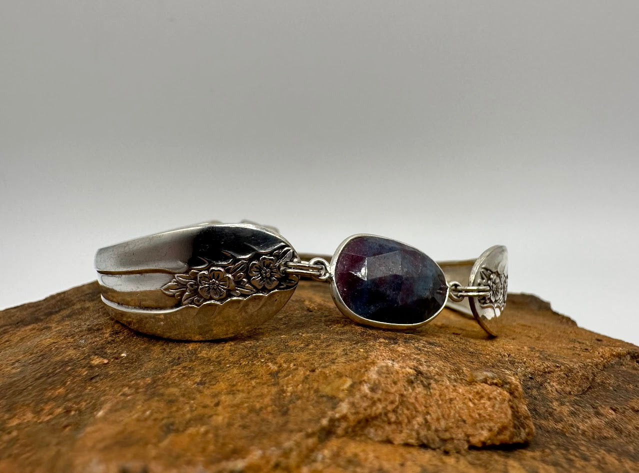 Unknown Pattern and Year - Vintage Spoon Bracelet with Strong Magnetic Clasp and Gemstone Connector