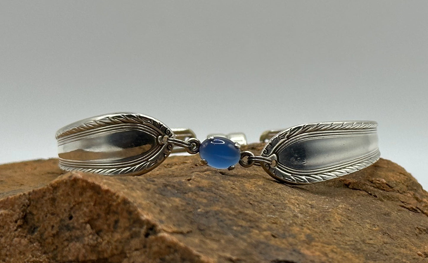 Ladyship (1937) - Vintage Spoon Bracelet with Strong Magnetic Clasp and Gemstone Connector