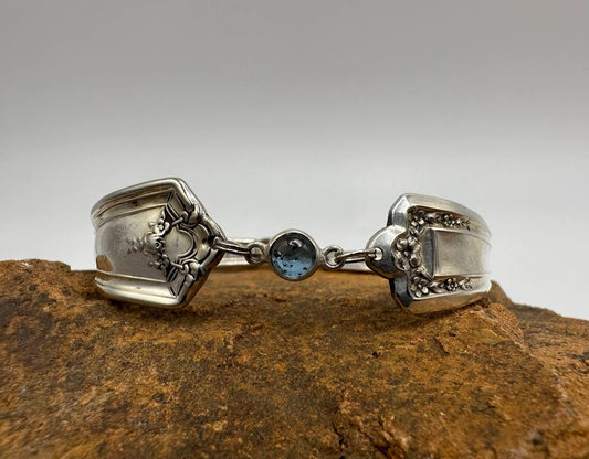 Longfellow/Sovereign (1919) and Unknown (1923) - Vintage Spoon Bracelet with Strong Magnetic Clasp and Gemstone Connector