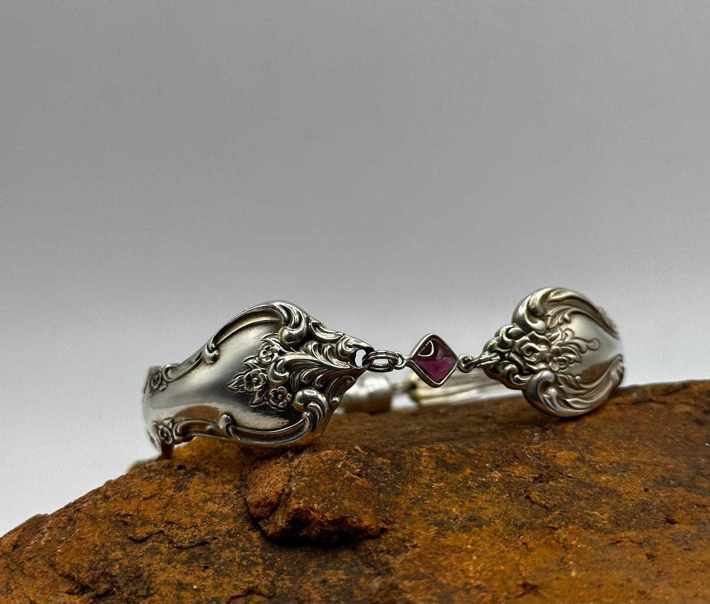 Orleans (1964) and Interlude (1923) - Vintage Spoon Bracelet with Strong Magnetic Clasp and Gemstone Connector