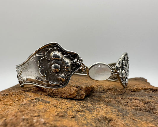 Poppy (1914) and Lilyta (1909) - Vintage Spoon Bracelet with Strong Magnetic Clasp and Gemstone Connector