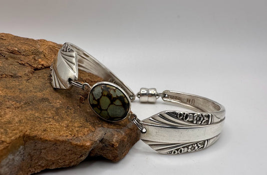 Rosalind (1938) - Vintage Spoon Bracelet with Strong Magnetic Clasp and Gemstone Connector