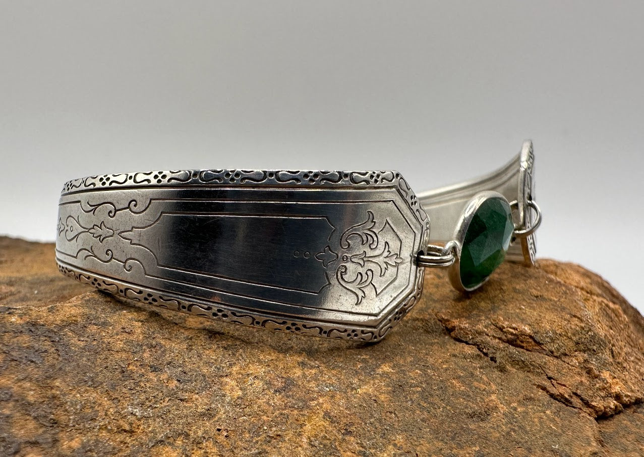 Silver Anniversary (1927) - Vintage Spoon Bracelet with Strong Magnetic Clasp and Gemstone Connector