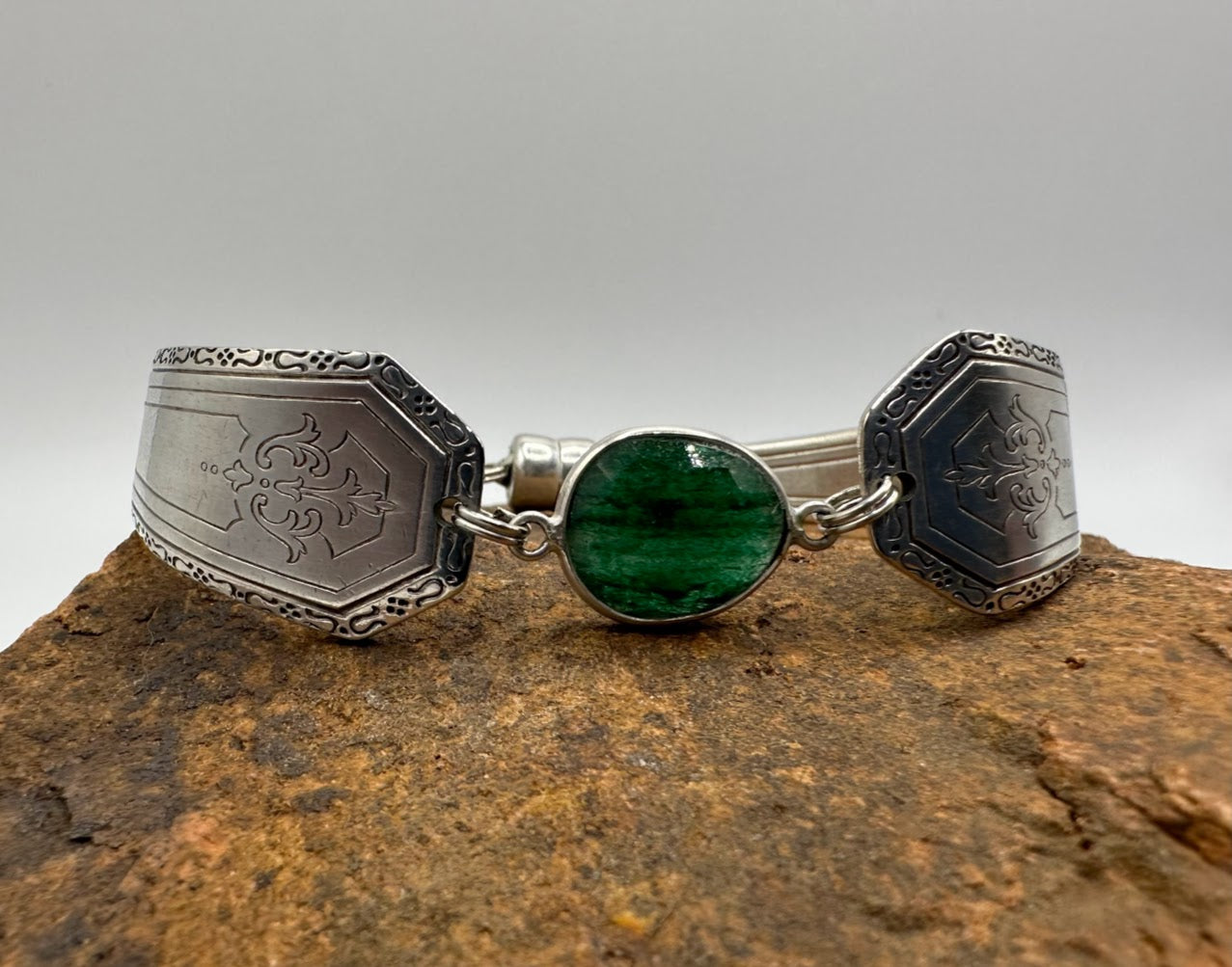 Silver Anniversary (1927) - Vintage Spoon Bracelet with Strong Magnetic Clasp and Gemstone Connector