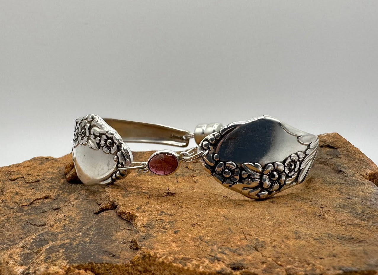 Together (1959) - Vintage Spoon Bracelet with Strong Magnetic Clasp and Gemstone Connector