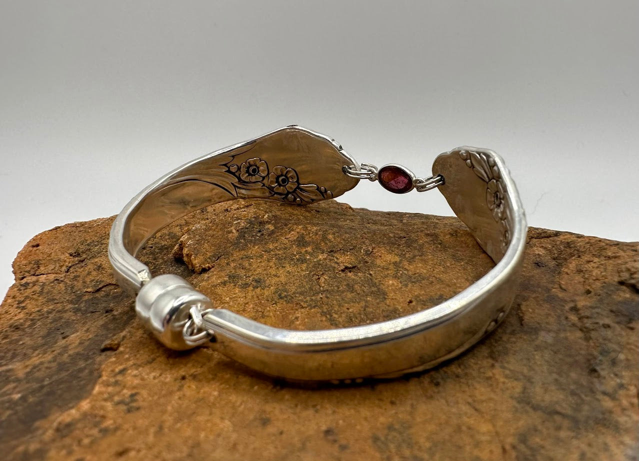 Together (1959) - Vintage Spoon Bracelet with Strong Magnetic Clasp and Gemstone Connector