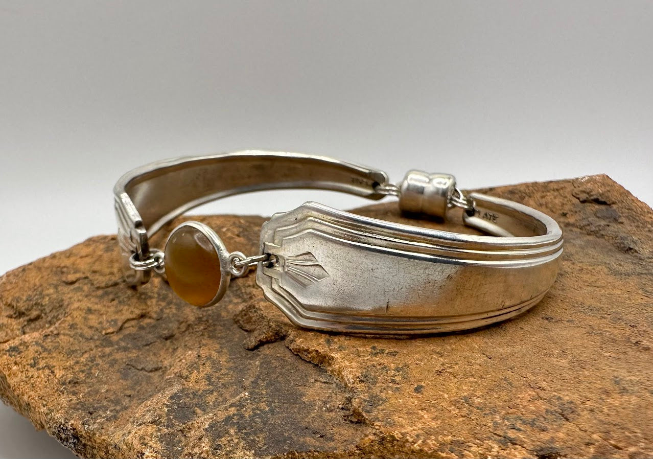 Unknown Pattern and Year - Vintage Spoon Bracelet with Strong Magnetic Clasp and Gemstone Connector