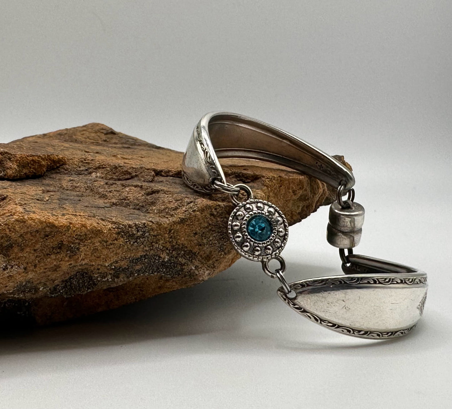 Unknown Pattern and Year - Vintage Spoon Bracelet with Strong Magnetic Clasp and Gemstone Connector